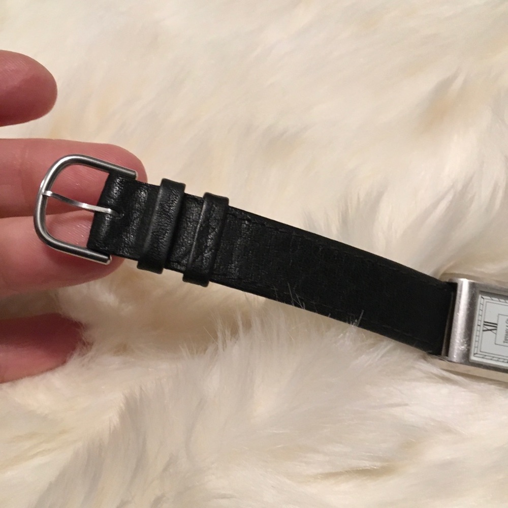 Vintage Authentic TIFFANY & CO Black Leather WATCH Rectangle Roman Numeral - Picture 6 of 15